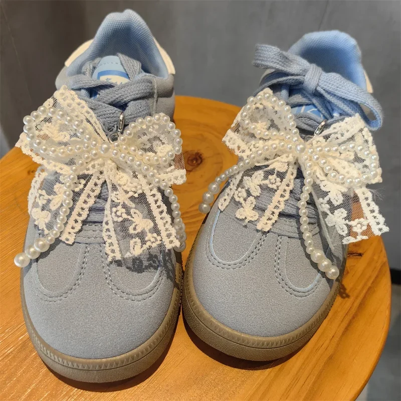 Fashion Lace Pearl Bow Shoe Laces Shoe Flower Buckle Premium Decorative Shoe Charm Accessories Charms for Sneakers Decorative