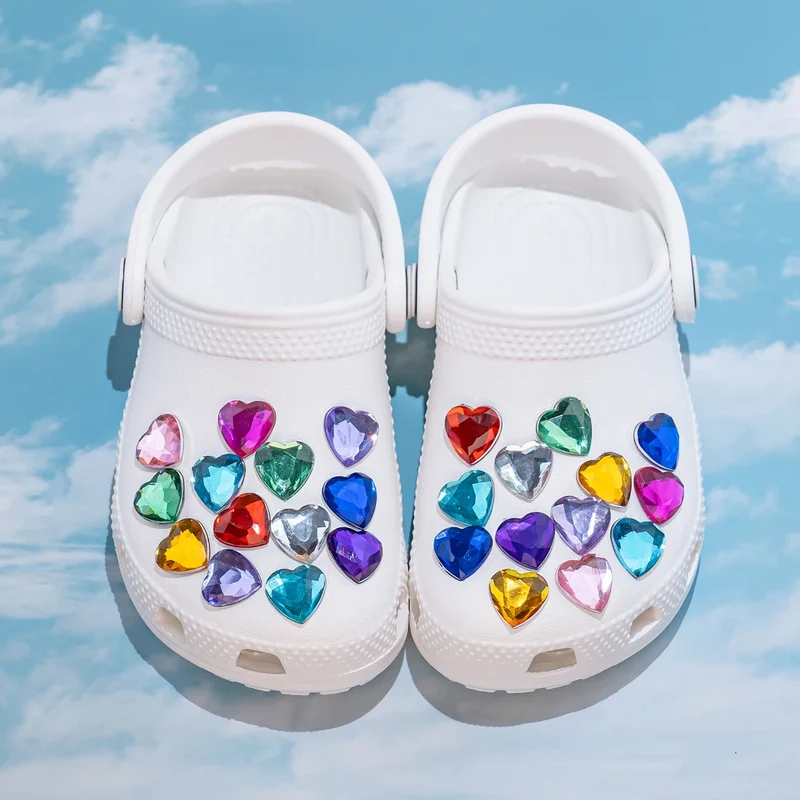 1PCS Bling Crystal PVC Shoe Charms Flower Heart Shaped Gem DIY Accessories Shoe Decorations Charms Transparent Diamond