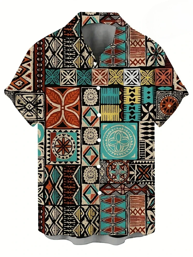 Hawaii Shirts for Men 3D Paisley Graphic Short-sleeved T-shirt Casual Lapel Buttons Male Tops Summer Oversized Bohemian Man Tees