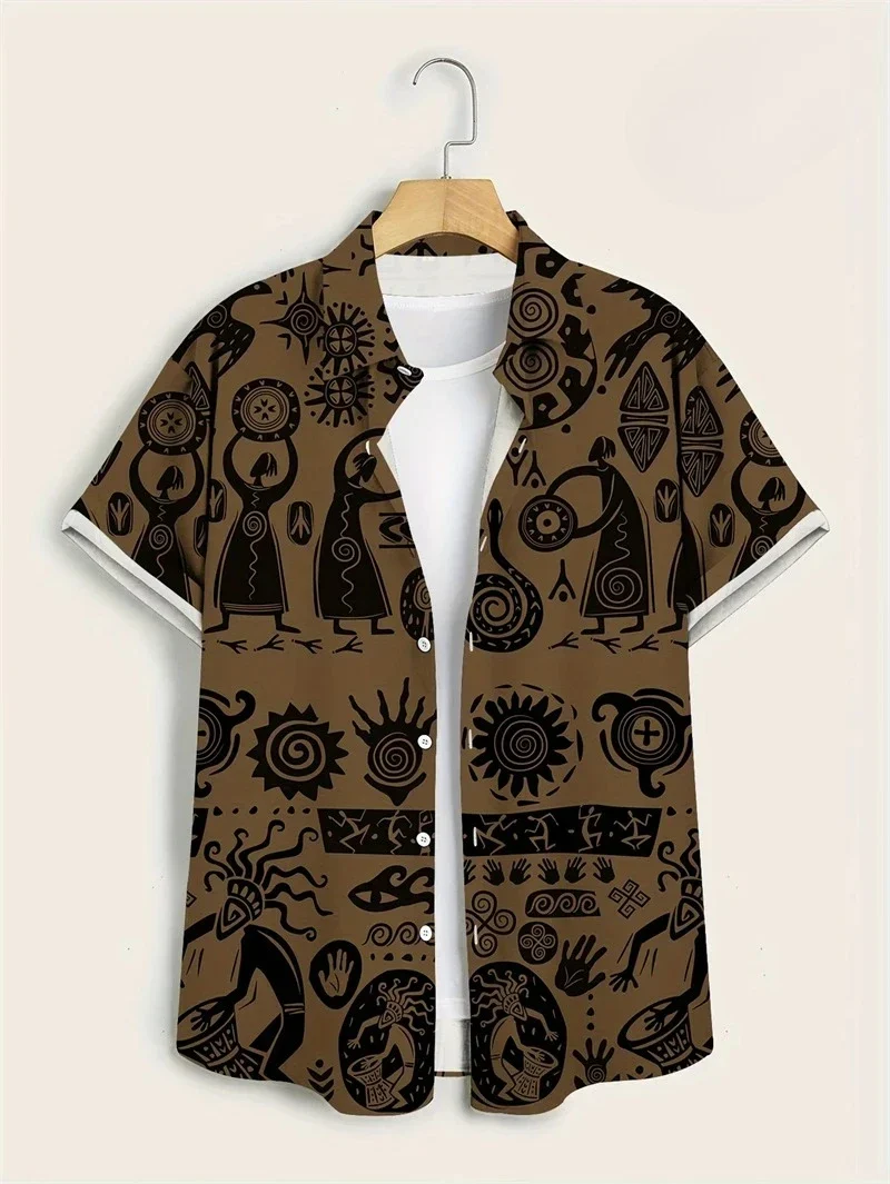 Hawaii Shirts for Men 3D Paisley Graphic Short-sleeved T-shirt Casual Lapel Buttons Male Tops Summer Oversized Bohemian Man Tees