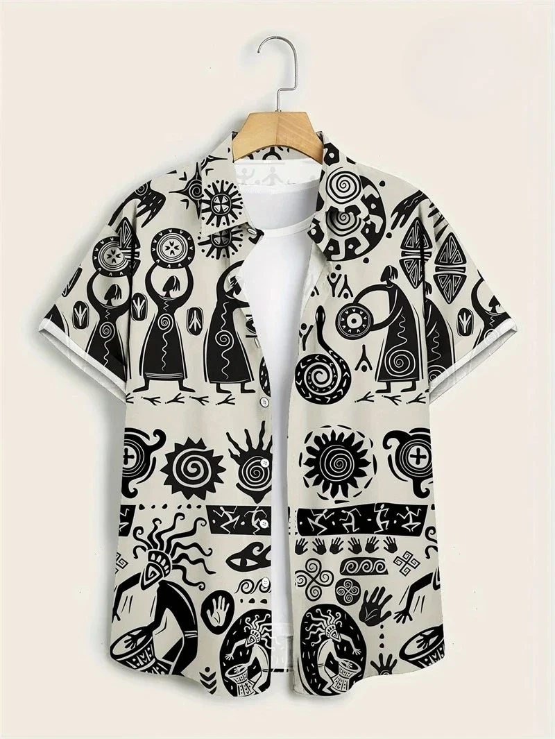 Hawaii Shirts for Men 3D Paisley Graphic Short-sleeved T-shirt Casual Lapel Buttons Male Tops Summer Oversized Bohemian Man Tees