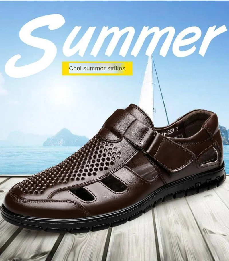 Genuine Leather Summer Special Offer Men's Business Casual Hollow Work with Holes Leather Sandals Men's Work Hole Sandals