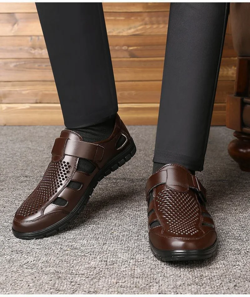 Genuine Leather Summer Special Offer Men's Business Casual Hollow Work with Holes Leather Sandals Men's Work Hole Sandals