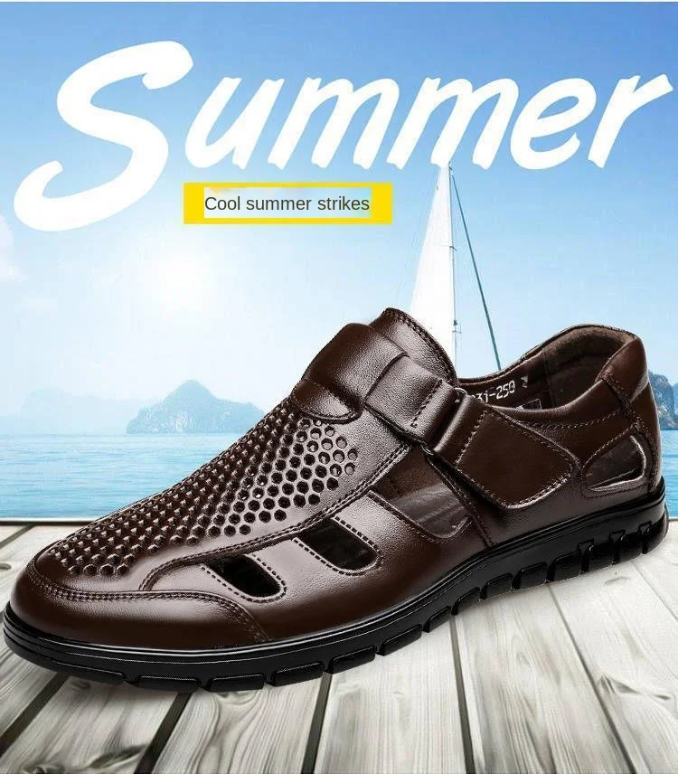 Genuine Leather Summer Special Offer Men's Business Casual Hollow Work with Holes Leather Sandals Men's Work Hole Sandals