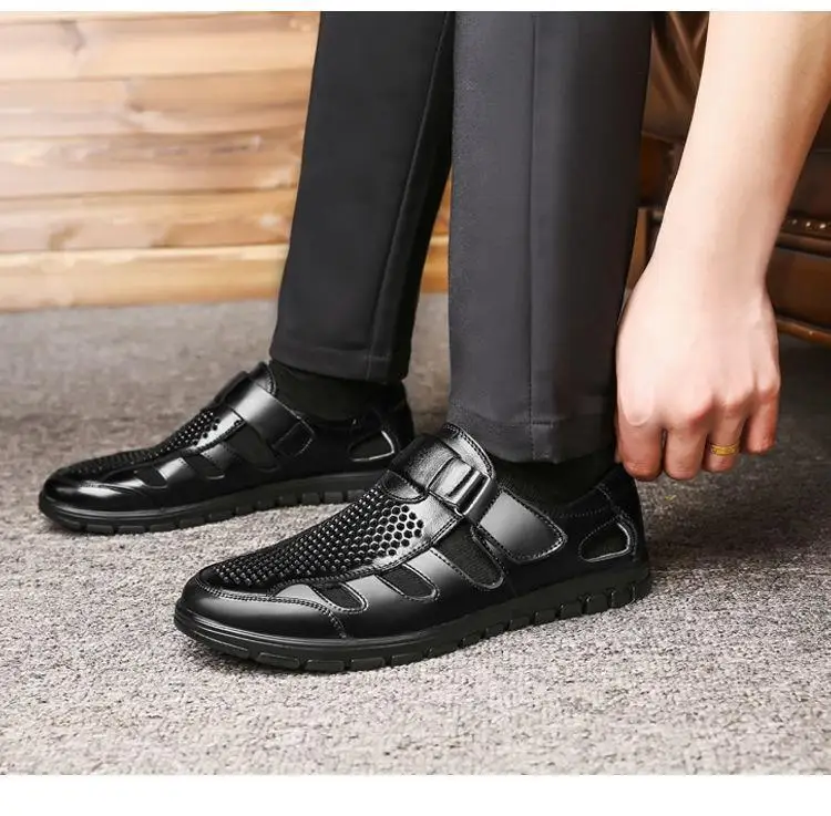 Genuine Leather Summer Special Offer Men's Business Casual Hollow Work with Holes Leather Sandals Men's Work Hole Sandals