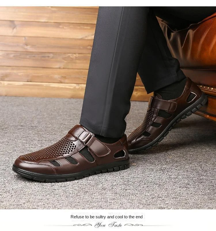Genuine Leather Summer Special Offer Men's Business Casual Hollow Work with Holes Leather Sandals Men's Work Hole Sandals