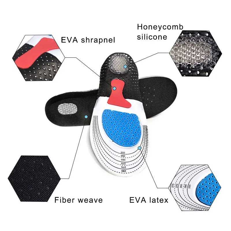 Silicone Gel Insoles Sport Running Insoles for feet Man Women orthopedic pad Massaging Shock Absorption arch support