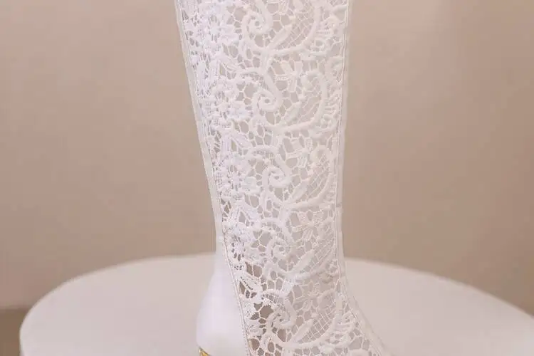 Spring and Autumn New Style Fashion square Heel Mesh Hollow Women's Boots Sweet Breathable knee high boots high 5.5cm size 34-47