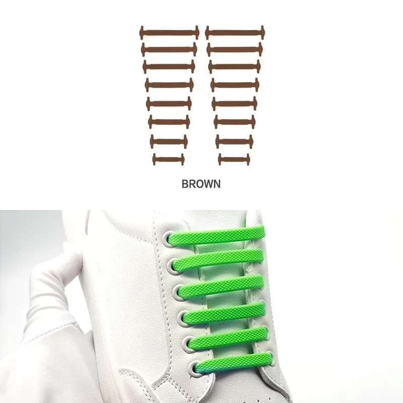 New 16Pcs Elastic Shoe Laces All Sneakers Silicone Stretch Shoelaces Unisex Fashion No Tie Shoelace Rubber Band Shoelaces