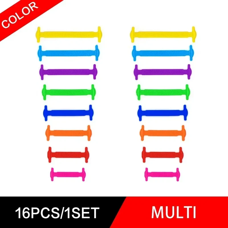 New 16Pcs Elastic Shoe Laces All Sneakers Silicone Stretch Shoelaces Unisex Fashion No Tie Shoelace Rubber Band Shoelaces
