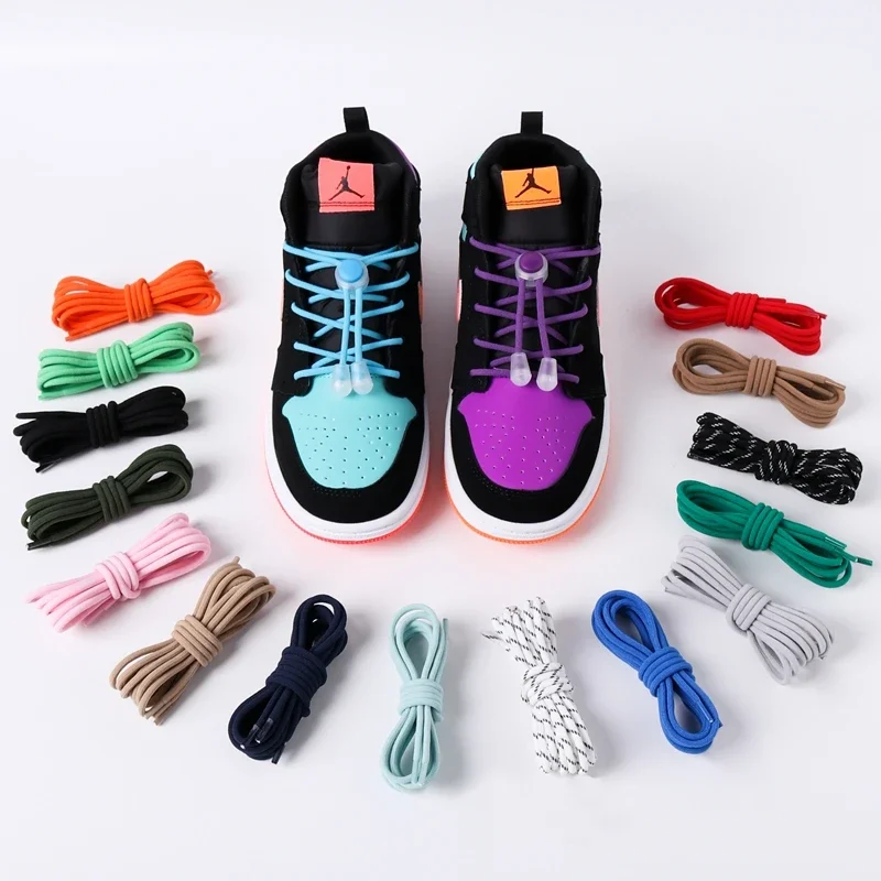 1 Pair Lazy Laces Elastic For Sneakers Snap Lock Shoelaces Without Ties Suitable For Children And Adults Round Shoelace Artifact