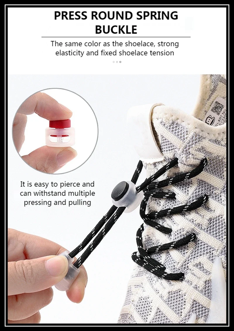 1 Pair Lazy Laces Elastic For Sneakers Snap Lock Shoelaces Without Ties Suitable For Children And Adults Round Shoelace Artifact