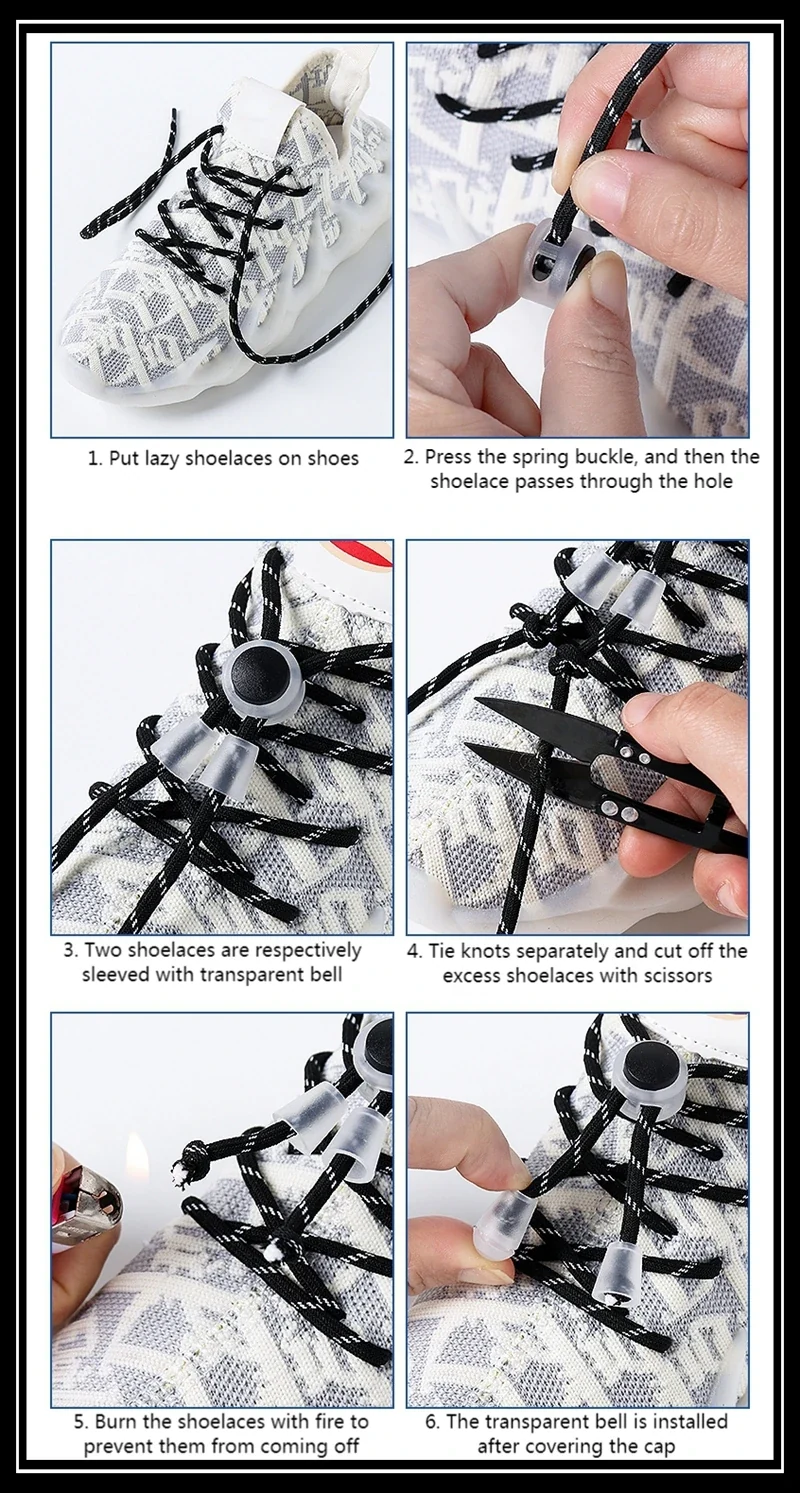 1 Pair Lazy Laces Elastic For Sneakers Snap Lock Shoelaces Without Ties Suitable For Children And Adults Round Shoelace Artifact