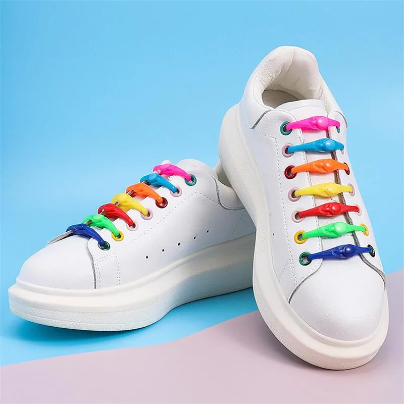 12pcs Silicone Shoelaces Round Elastic Shoe Laces Safty No Tie Shoelace For Men Women children All Sneakers Fit Strap Shoe Laces