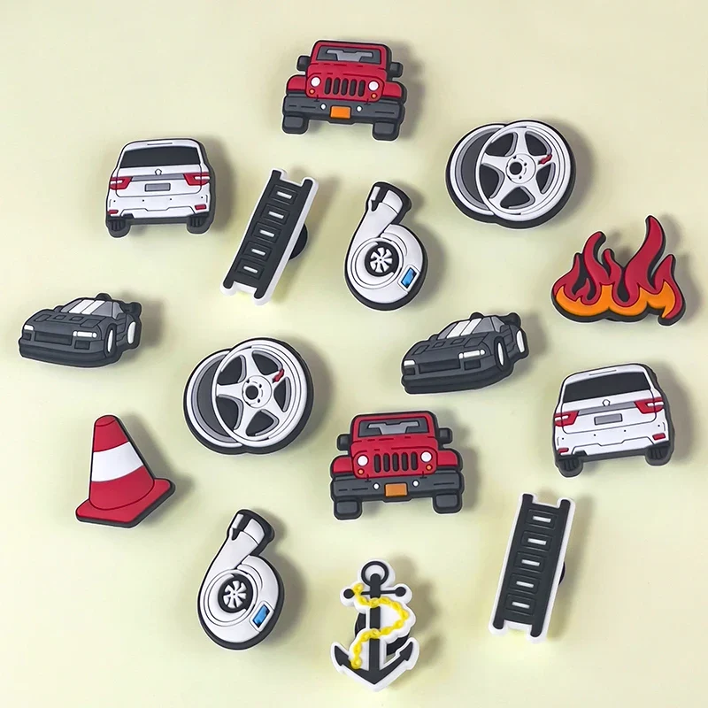 1/9pcs Cruel Jeep Sports Car Shoe Charms for Boys Kids Gift Turbine Hub Shoe Decoration Accessories Ship's Anchor Pin Clog