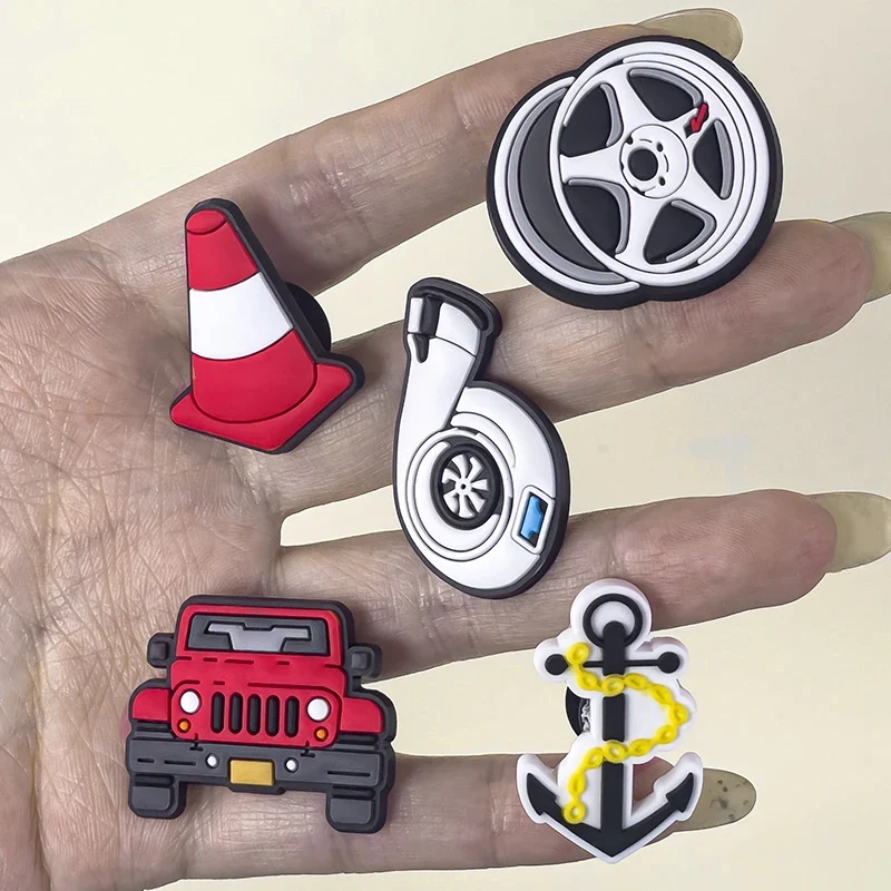 1/9pcs Cruel Jeep Sports Car Shoe Charms for Boys Kids Gift Turbine Hub Shoe Decoration Accessories Ship's Anchor Pin Clog
