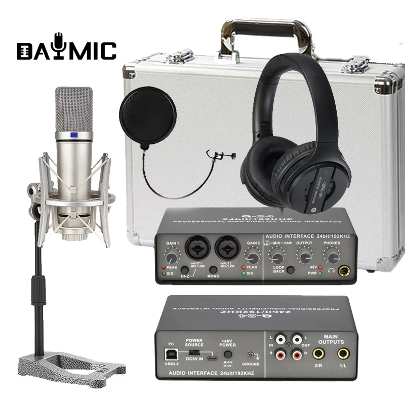 Mini Home Livestream Kit Microphone Headphones Sound Card Broadcast Recording Set