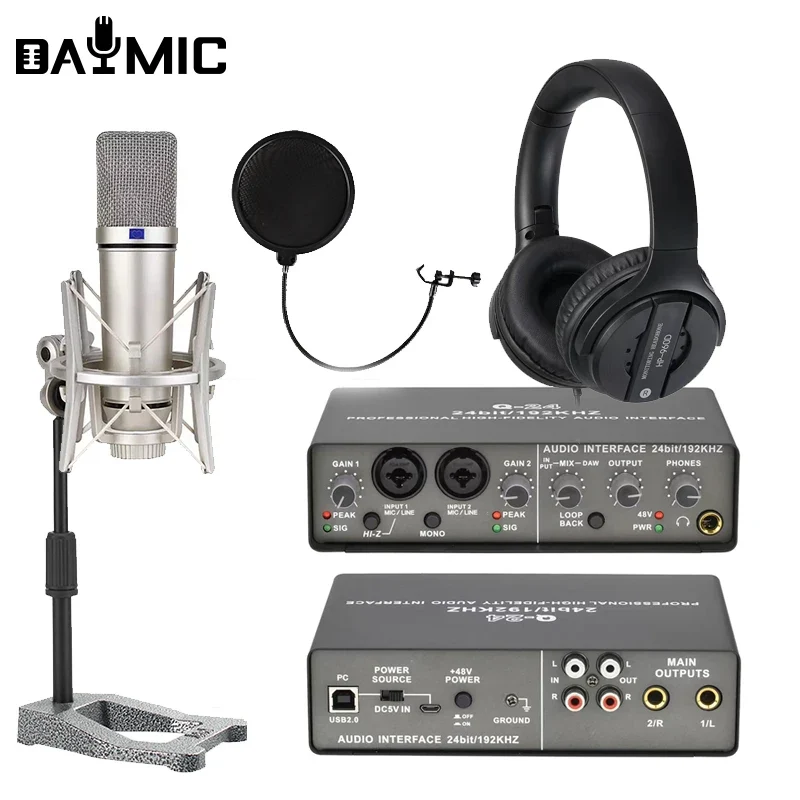 Mini Home Livestream Kit Microphone Headphones Sound Card Broadcast Recording Set