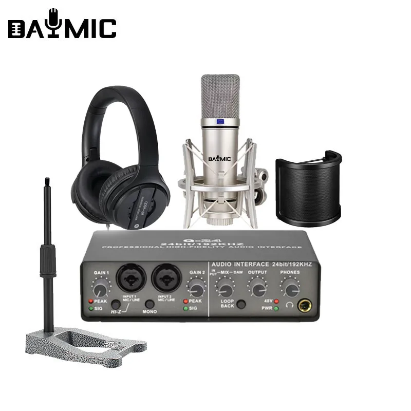 Mini Home Livestream Kit Microphone Headphones Sound Card Broadcast Recording Set