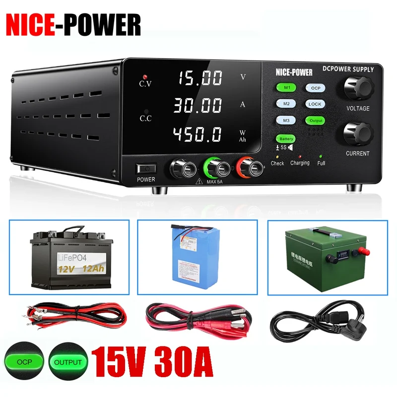 NICE POWER New R-SPS1530C Lifepo4 Lithium Battery Charger Moto Charge 12V 15V 30A Adapter DC Switching Power Supply OCP Repair