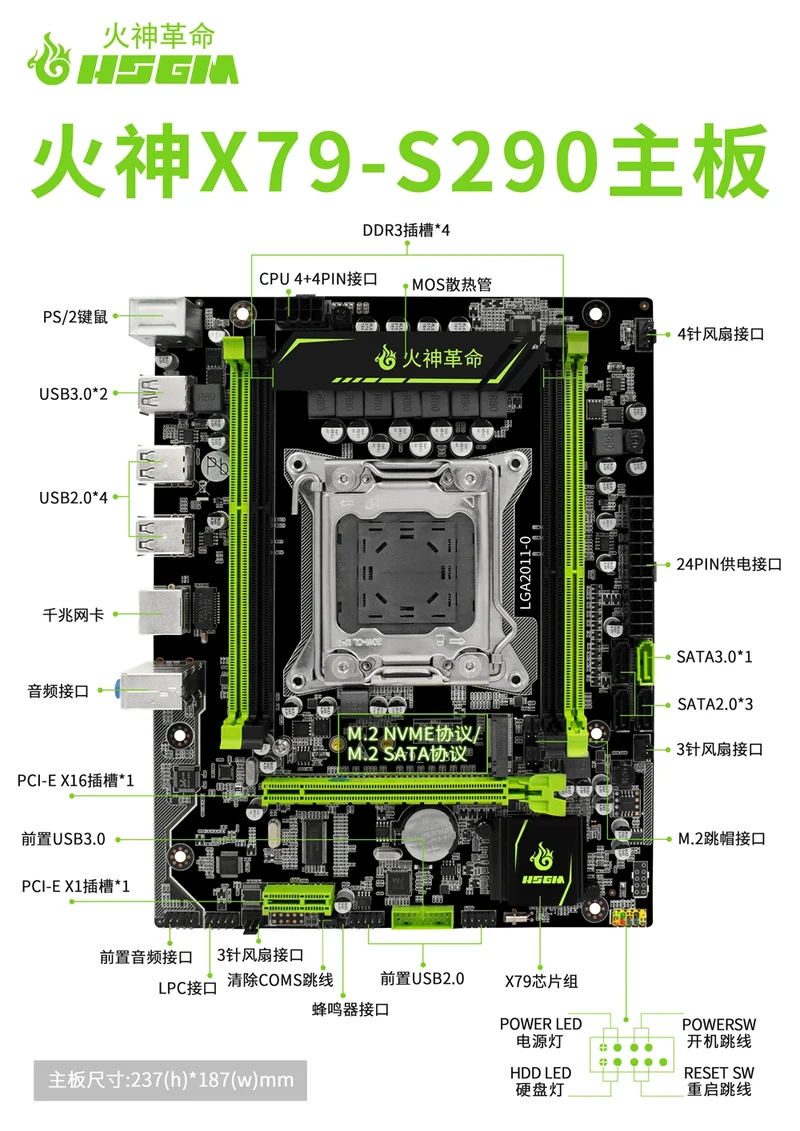 HSGM X79-S290 Motherboard 4*DDR3 RDIMM 128GB Memory Server Board New Product