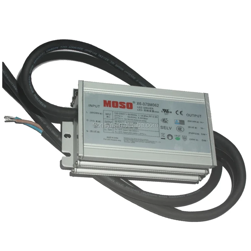 X6-075M062 75W 62V 1.88A Moso Switching Power Supply with IP67 Single Output 88% Efficiency and Constant Power Design
