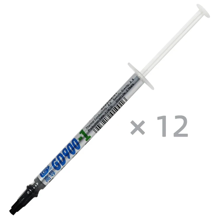 12 Pieces Net Weight 1 Gram Gray GD900-1 Thermal Conductive Grease Paste Plaster Heat Sink Compounds for CPU GPU Syringe Packing