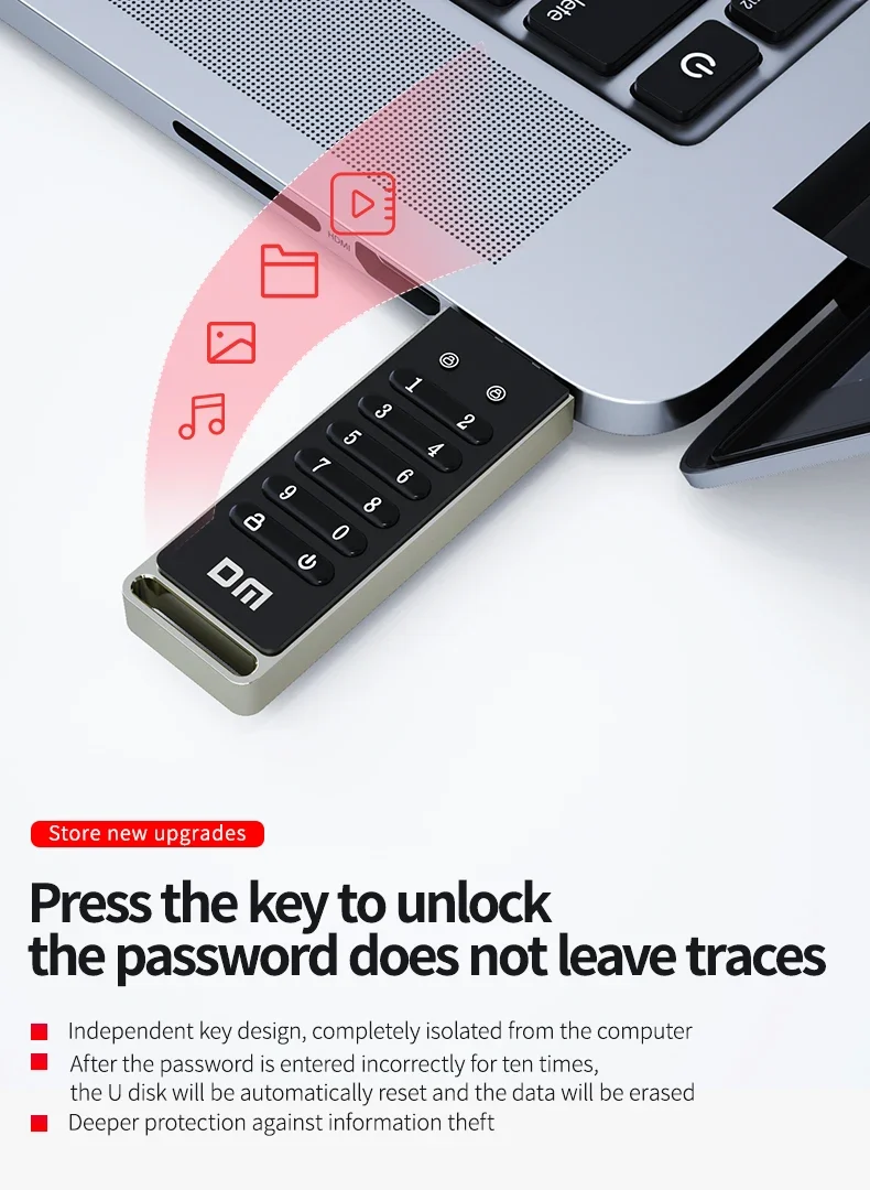 DM FD063 256-bit Encrypted USB Drive Password Secure Flash Drive USB3.0 U Disk Support Reset/Wipe/Auto Lock Function