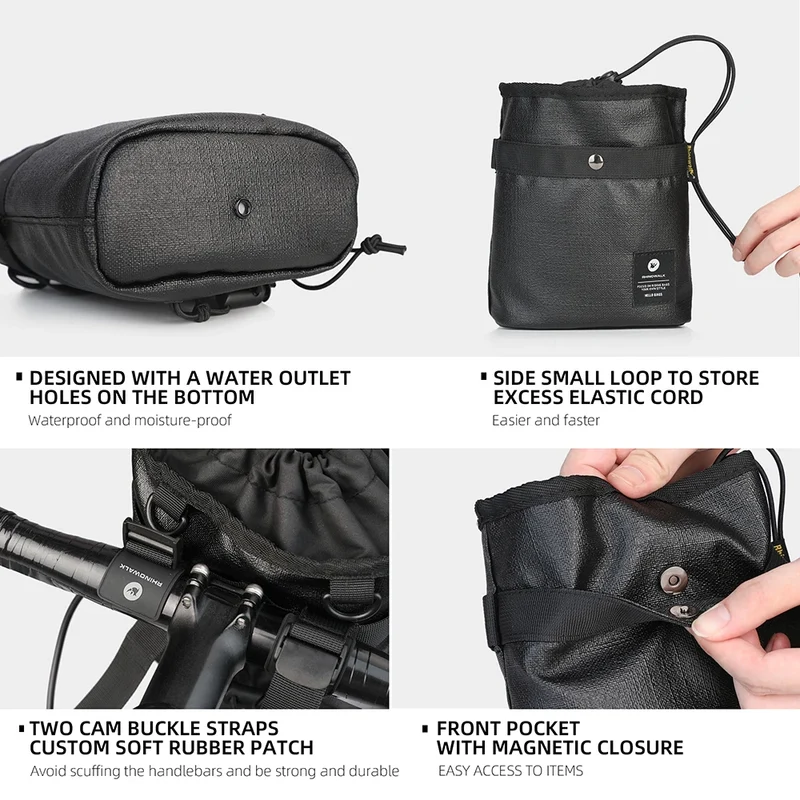 Rhinowalk Insulated Bicycle Stem Snack Bag Bikepacking Handlebar Water Bottle Storage Pouch Comfortable Bikepacking Accessories