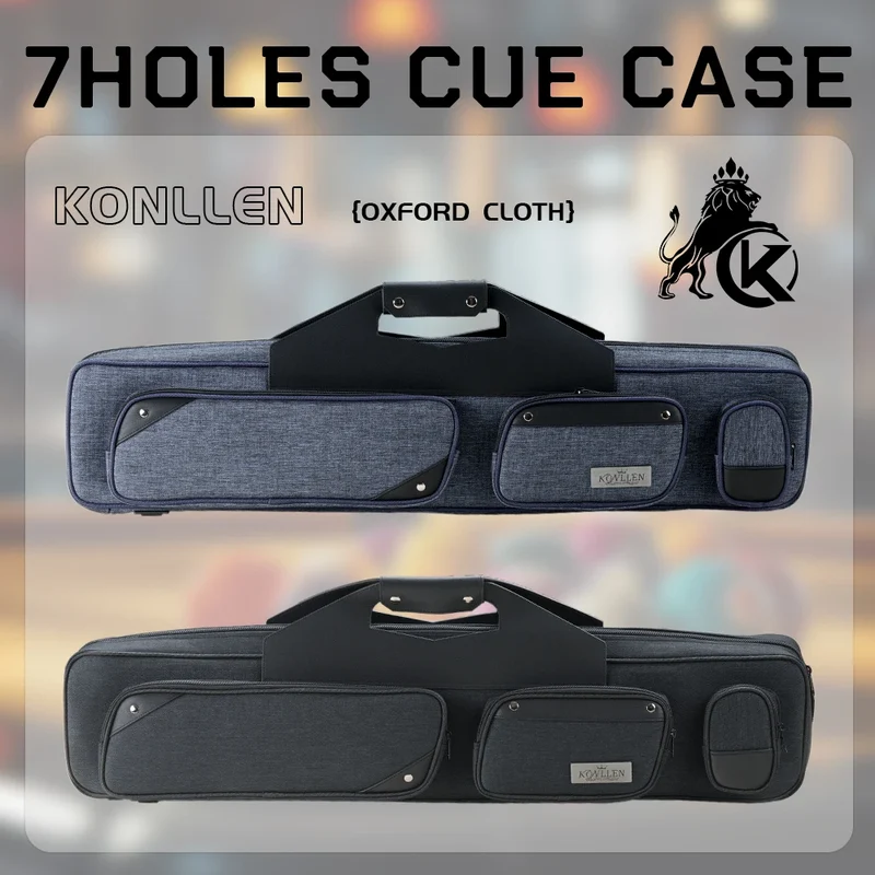KONLLEN Billiard 7 Holes 3*4 Pool Cue Case Bag 3Butts 4Shafts Oxford Canvas Black/Blue 1/2 Rod Box 1.3kg