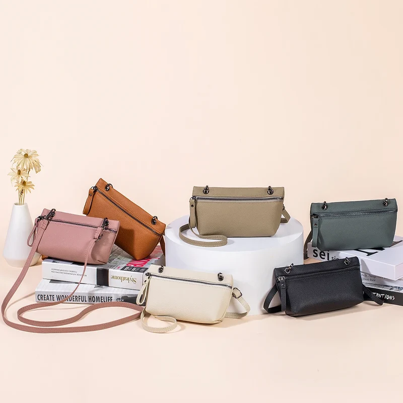2024 New Underarm Women's Bag Head Layer Cowhide Luxury Shoulder Crossbody Small Handbag Ladies Trendy Cell Phone Bag