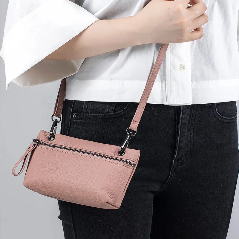 2024 New Underarm Women's Bag Head Layer Cowhide Luxury Shoulder Crossbody Small Handbag Ladies Trendy Cell Phone Bag