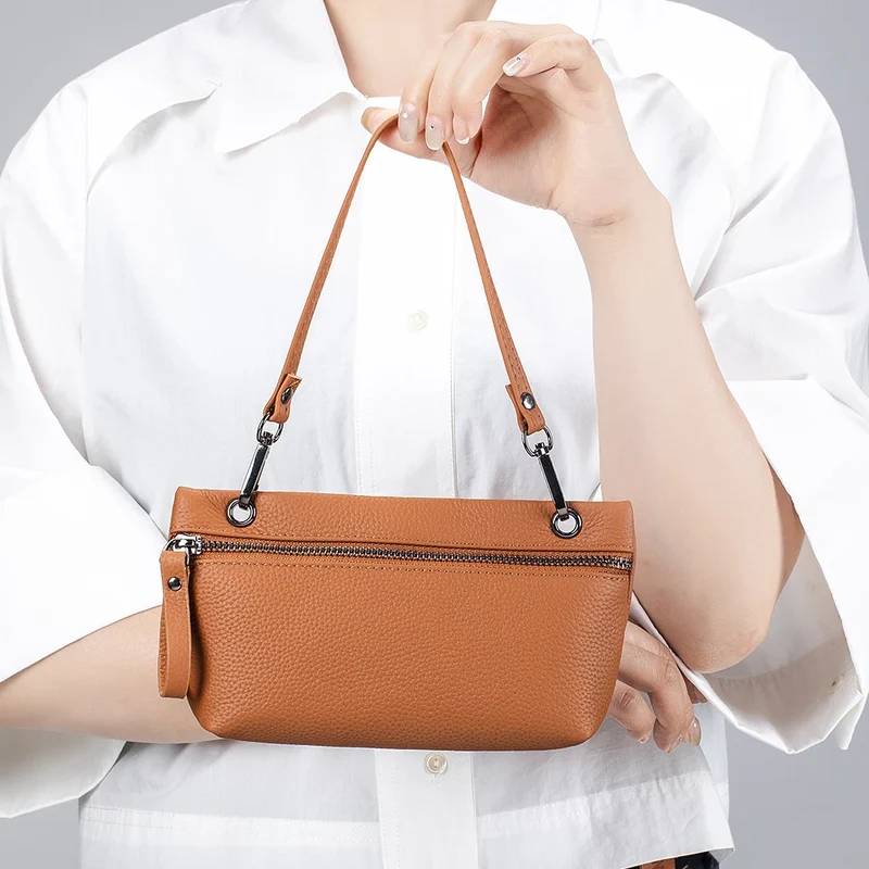 2024 New Underarm Women's Bag Head Layer Cowhide Luxury Shoulder Crossbody Small Handbag Ladies Trendy Cell Phone Bag