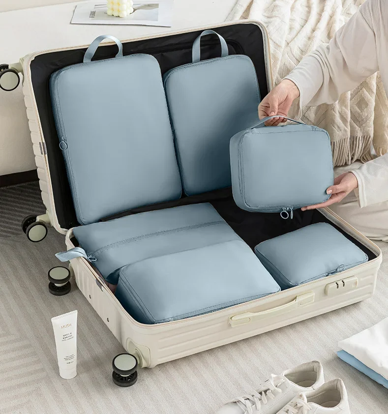 Factory 6 Pieces of Sets Portable Clothes Pouch Travel Bag Set Suitcase Organizers Packing Cubes Luggage Organizer for Travel