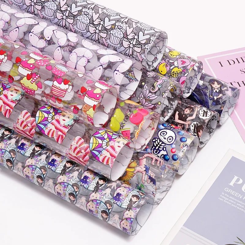 30CM*120CM Cartoon Character PVC TPU Vinyl Leather Garment Accessories Material Transparent Iridescent Mermaid Cake 1mm Sofa Bag