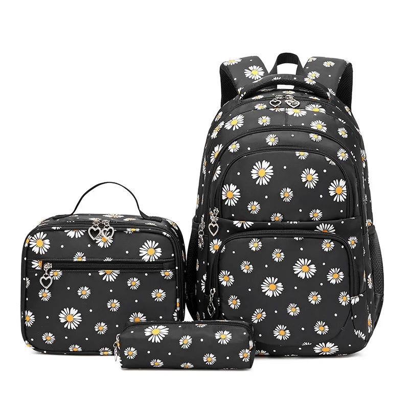 Unisex Daisy Print Backpack Water-Repellent & Zipper-Closure Polyester Lining Cute School Bag for Schoolboys and Schoolgirls