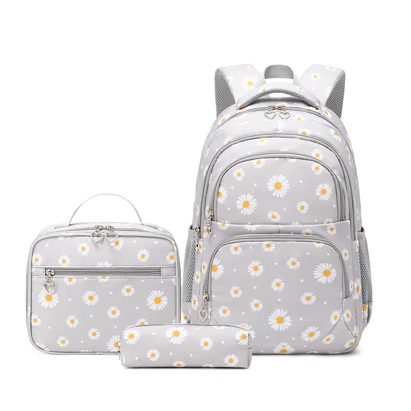 Unisex Daisy Print Backpack Water-Repellent & Zipper-Closure Polyester Lining Cute School Bag for Schoolboys and Schoolgirls
