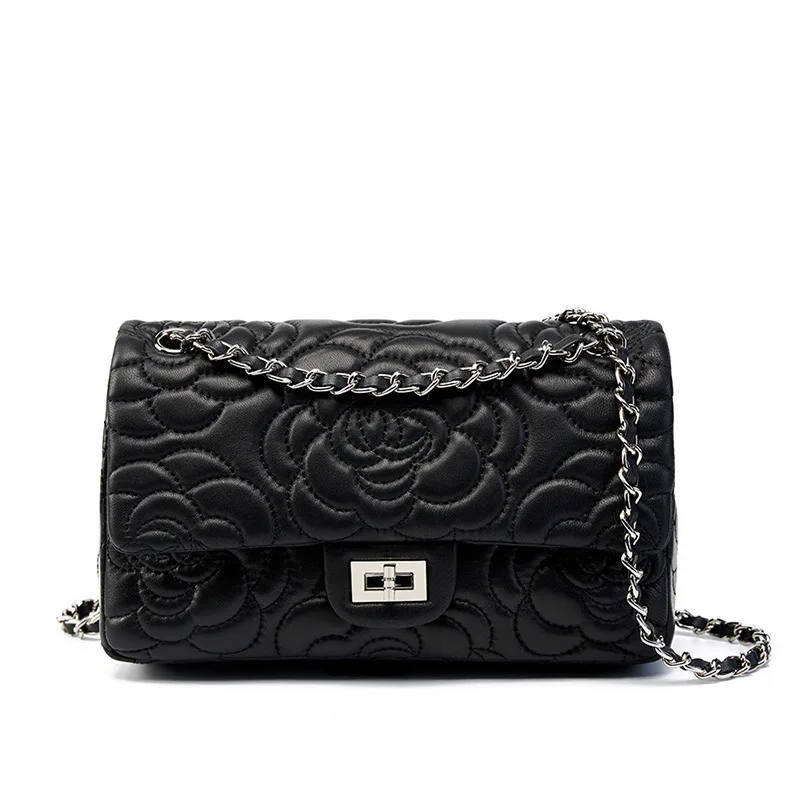 Fashion Goat Leather Bag Purse Tote Stitching Rose Handbag Metal Lock Genuine Sheepskin Crossbody Bag Handbags for Women