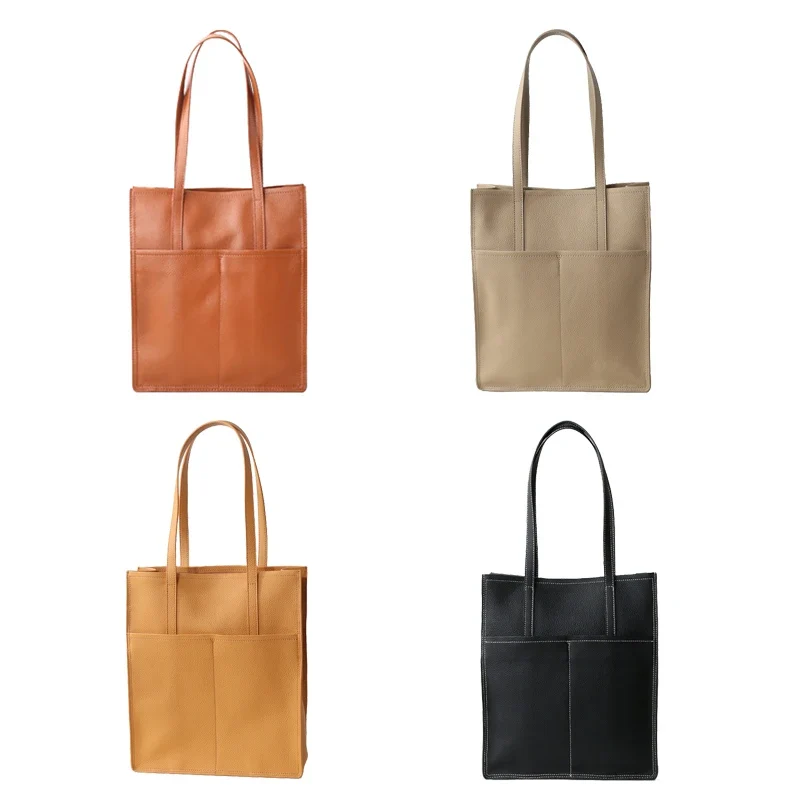 Women Luxury Full Grain Genuine Real Leather Bag Tote Shopping Laptop Cowhide Handbag for Lady Shoulder Custom Logo