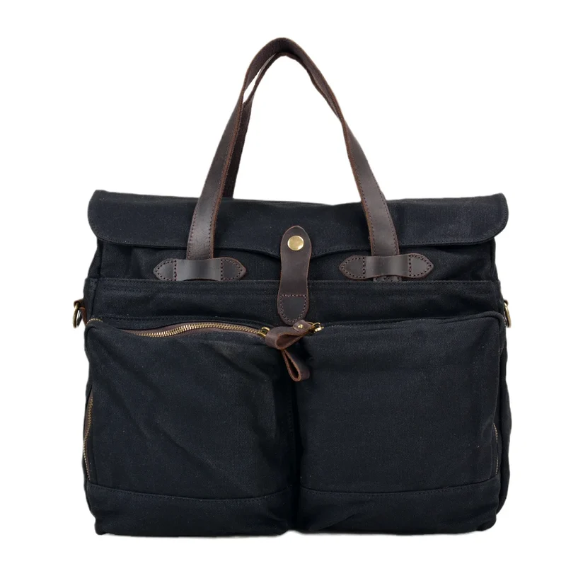 Soft Batik Canvas Men's Business Briefcase 15.6 Inch Computer Bag Retro Casual Handheld Shoulder Crossbody Bag