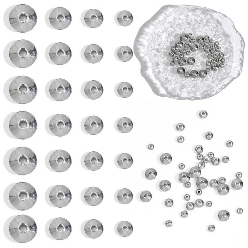 100pcs/bag Stainless Steel Flat Round Beads Spacer Beads FindingsTube Spacers for DIY Bracelet Jewelry Making
