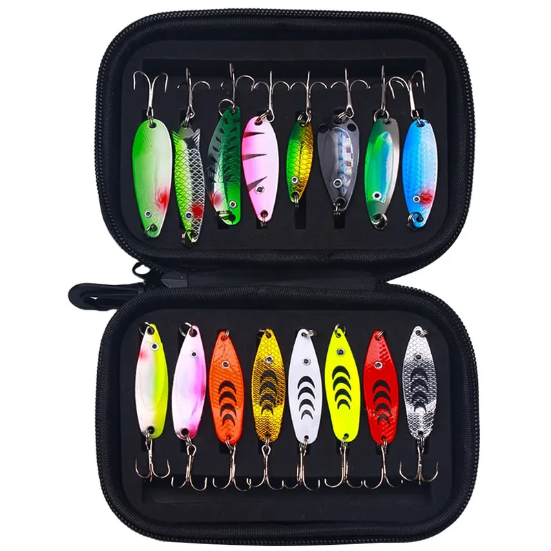 16pcs Spinners Lure Set Baits Set With Tackle Bag Trout Bass Salmon Pike Walleye Fishing Lures