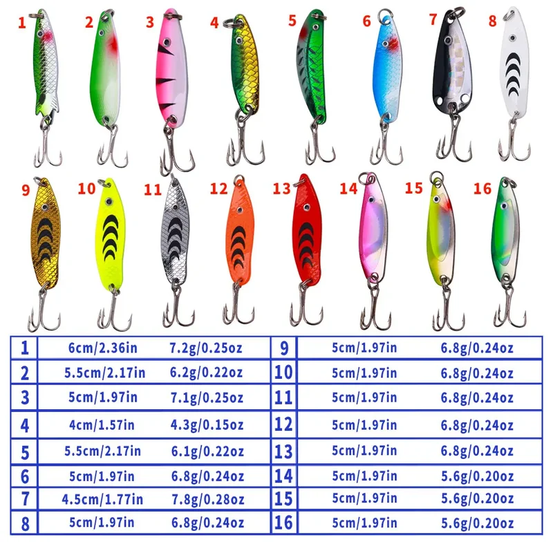 16pcs Spinners Lure Set Baits Set With Tackle Bag Trout Bass Salmon Pike Walleye Fishing Lures