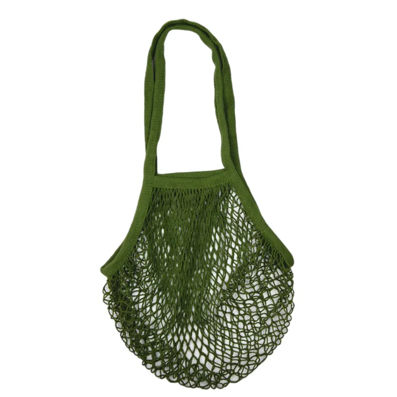 Recycled Reusable Cotton String Mesh Net Shopping Bag Long Handle Fruit Vegetable Grocery Produce Tote for Daily Life Letter