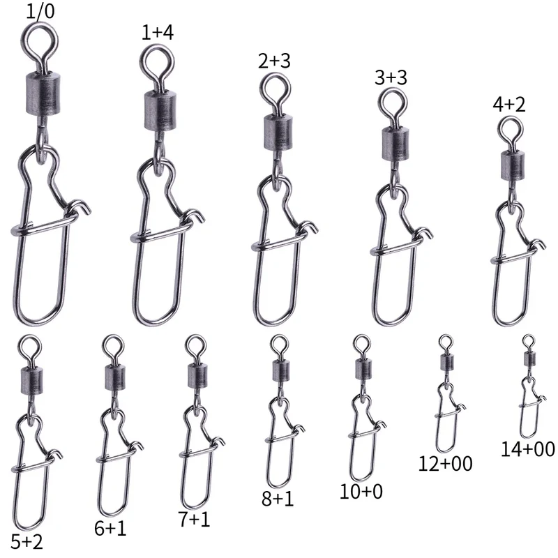 50pcs/bag High Strength Fishing Snap Swivels Ball Bearing Swivels Group Stainless Fishing Accessories