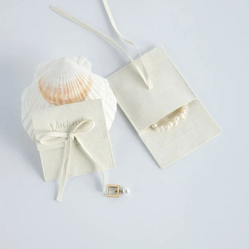 Wholesale 8*8cm Cream Luxury Microfiber Soft Packaging Bag Custom Unique Design with High Quality Logo for Jewelry Container