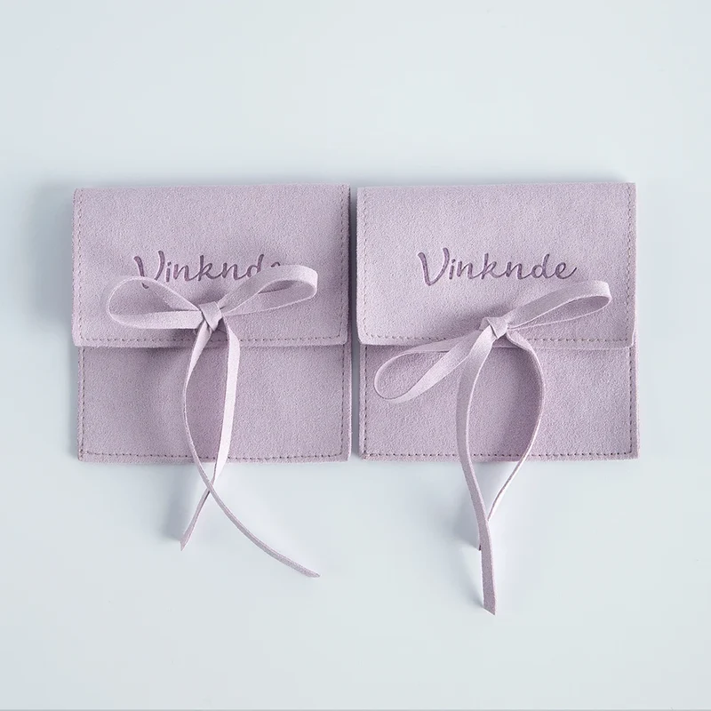 Wholesale 8*8cm Cream Luxury Microfiber Soft Packaging Bag Custom Unique Design with High Quality Logo for Jewelry Container