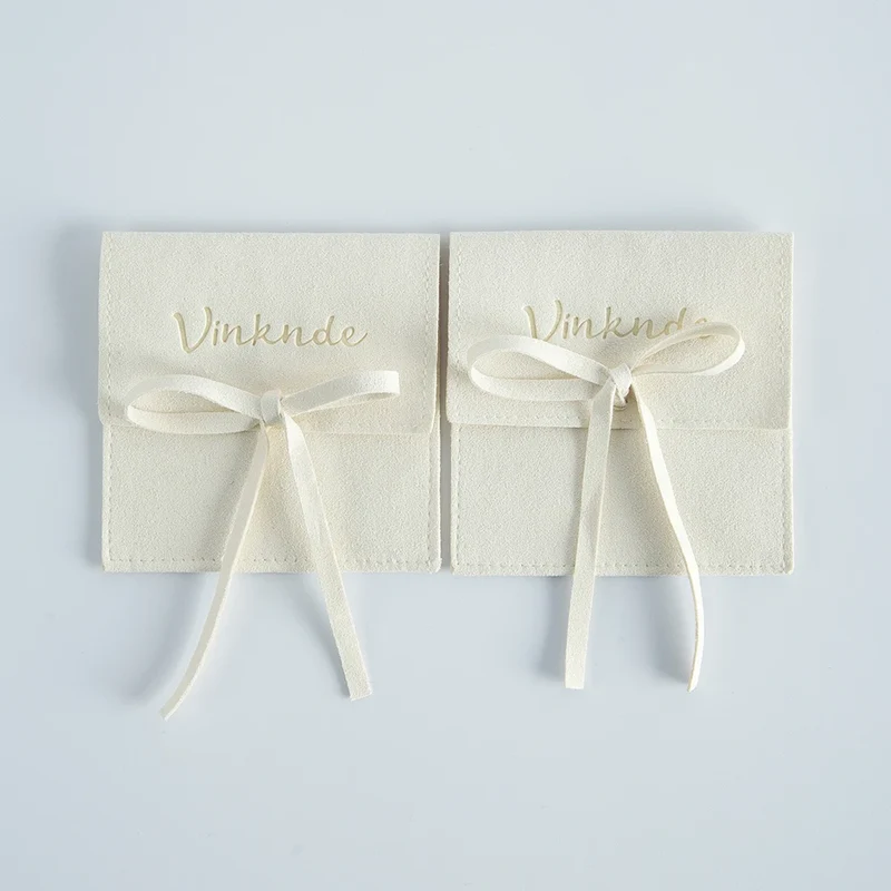Wholesale 8*8cm Cream Luxury Microfiber Soft Packaging Bag Custom Unique Design with High Quality Logo for Jewelry Container