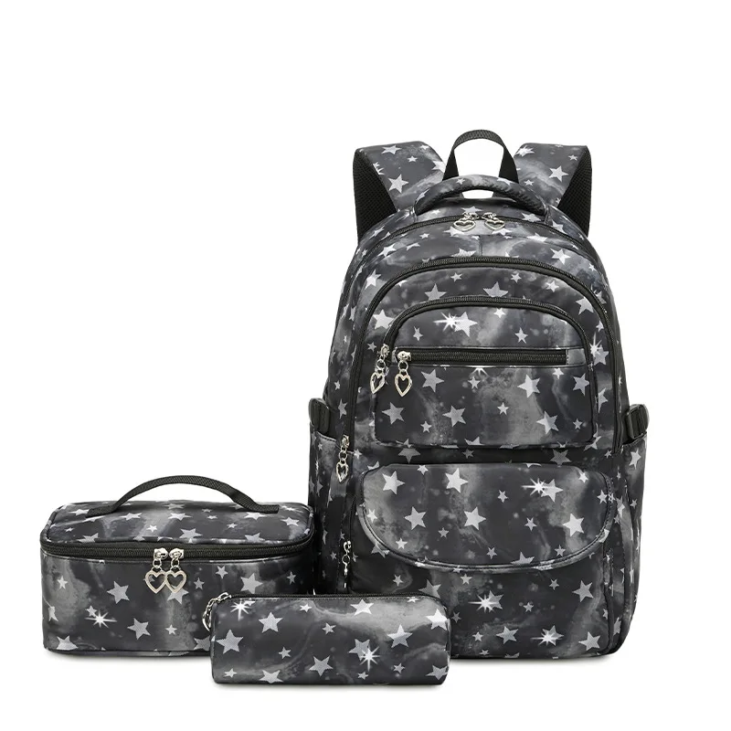 17 Inches Waterproof School Bags 3 Pcs Sets Backpack for Girls Students Rucksack With Lunch Bag & Pencil Bag for Teenager