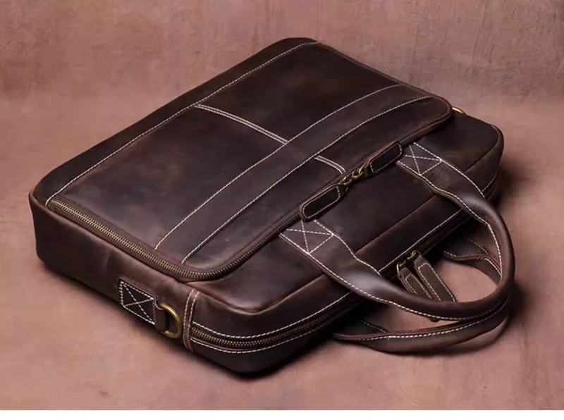 Vintage Genuine Leather Messenger Bag Briefcase Large Satchel Shoulder Bag Rugged Leather Laptop Bag